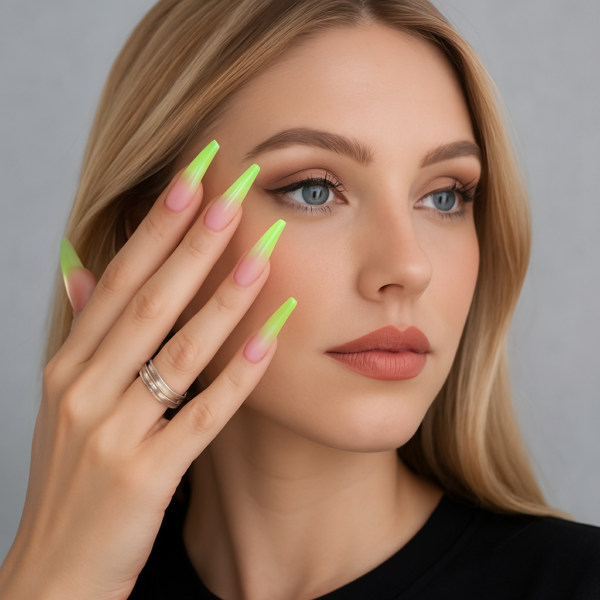 Faux Ongles Longs – Édition Dégradé Rose & Vert Pomme